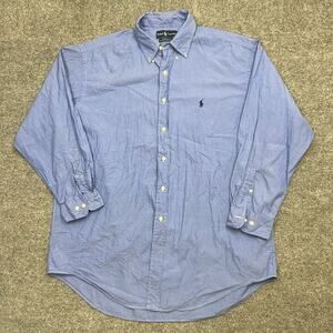 Ralph Lauren Dress Shirt Men's 17 Blue 100% Cotton Collared Long Sleeve Formal